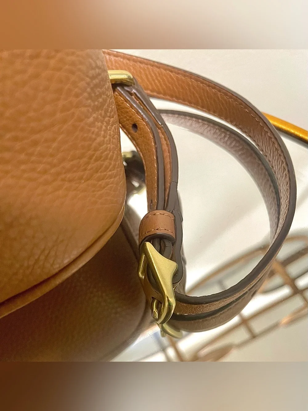 Coach Park Cognac British Tan Pebbled Leather Drawstring Backpack Bag F24385 NWT